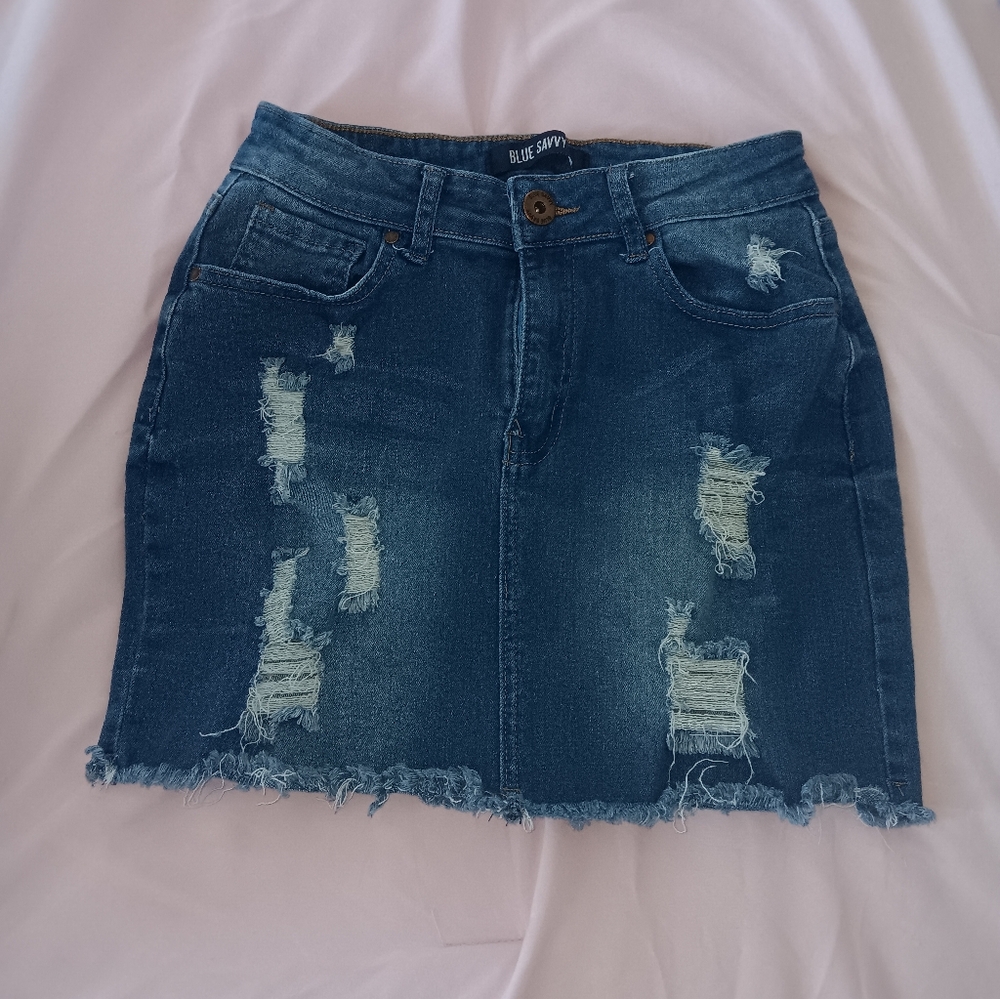 Blue Sky Ripped Denim Mini Skirt